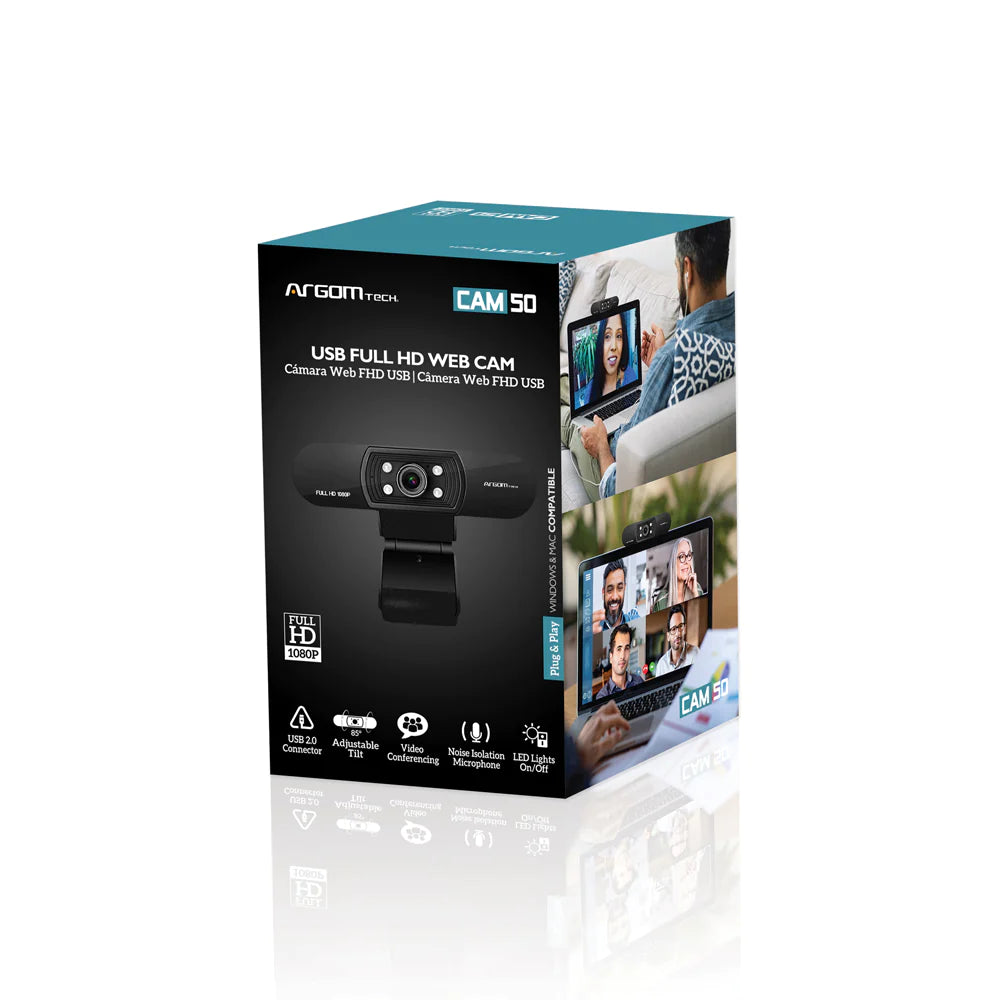 Webcam Argom CAM50 con Imagen de Full HD 1080P Luces LED